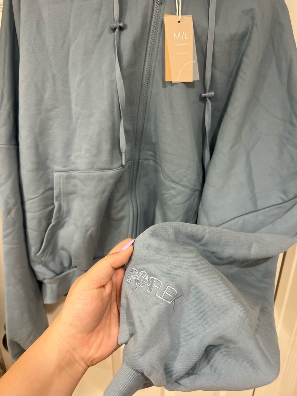 NEW Popflex Dusty Blue Zip Cloud Hoodie in “Blue Storm” - Picture 9 of 9